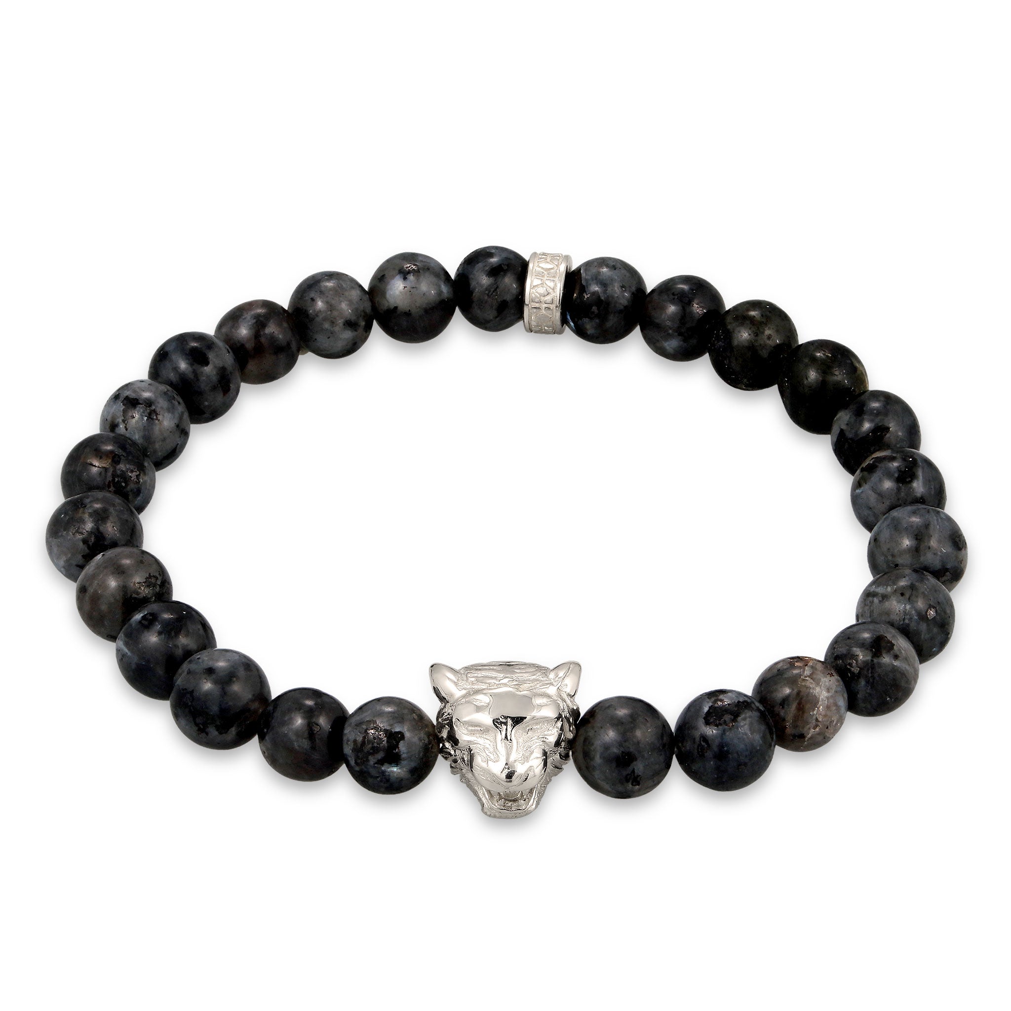 Silber - KUZZOI | Armband Tigerkopf | Lava Beads (Grau) | 925 Sterling Silber