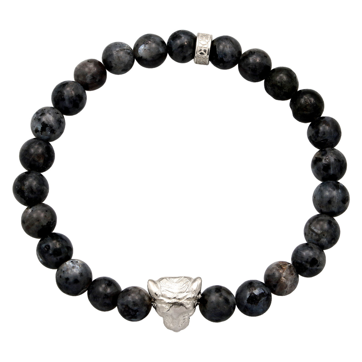 Silber - KUZZOI | Armband Tigerkopf | Lava Beads (Grau) | 925 Sterling Silber