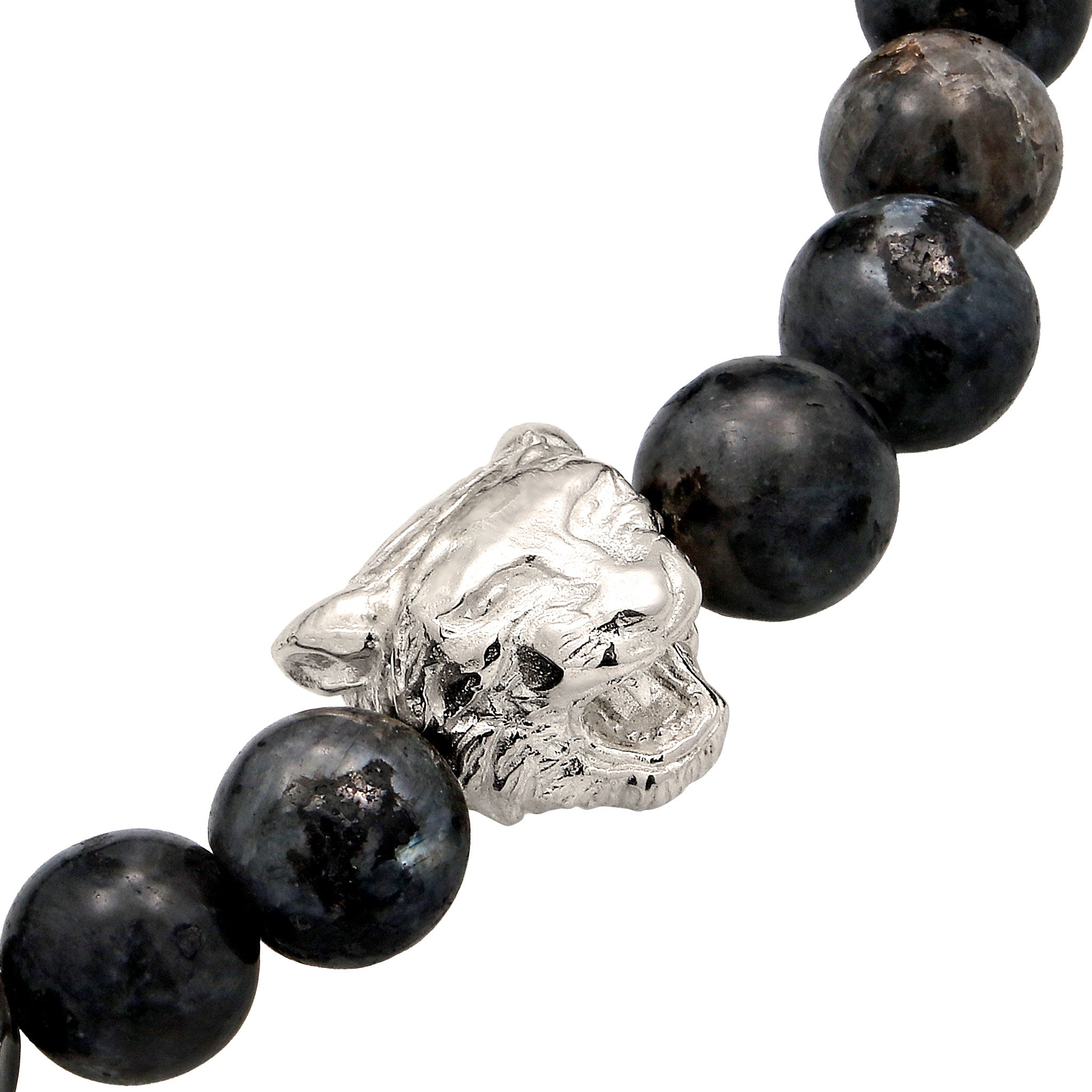 Silber - KUZZOI | Armband Tigerkopf | Lava Beads (Grau) | 925 Sterling Silber