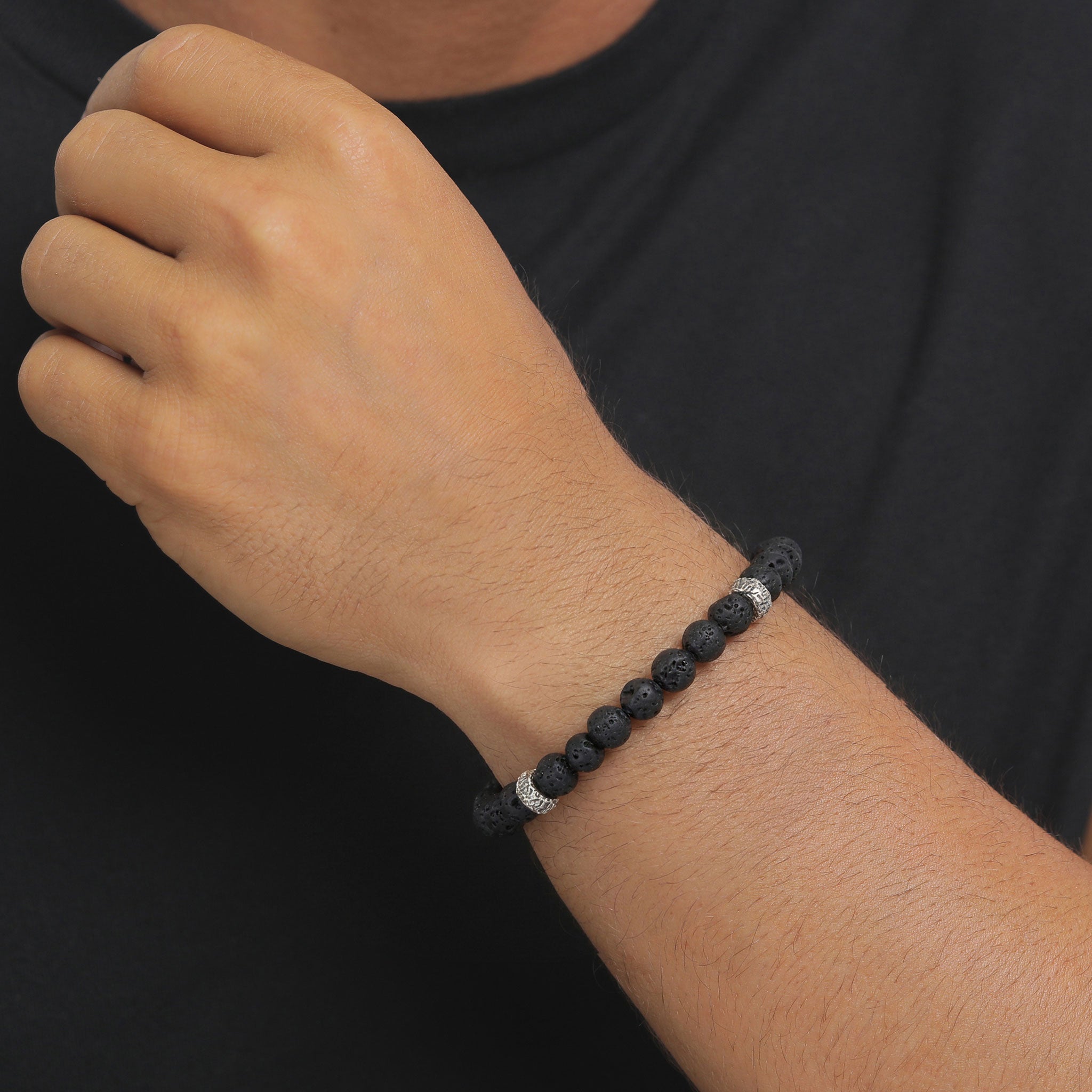 Schwarz - KUZZOI | Armband | Lava Beads (Schwarz) | 925 Sterling Silber