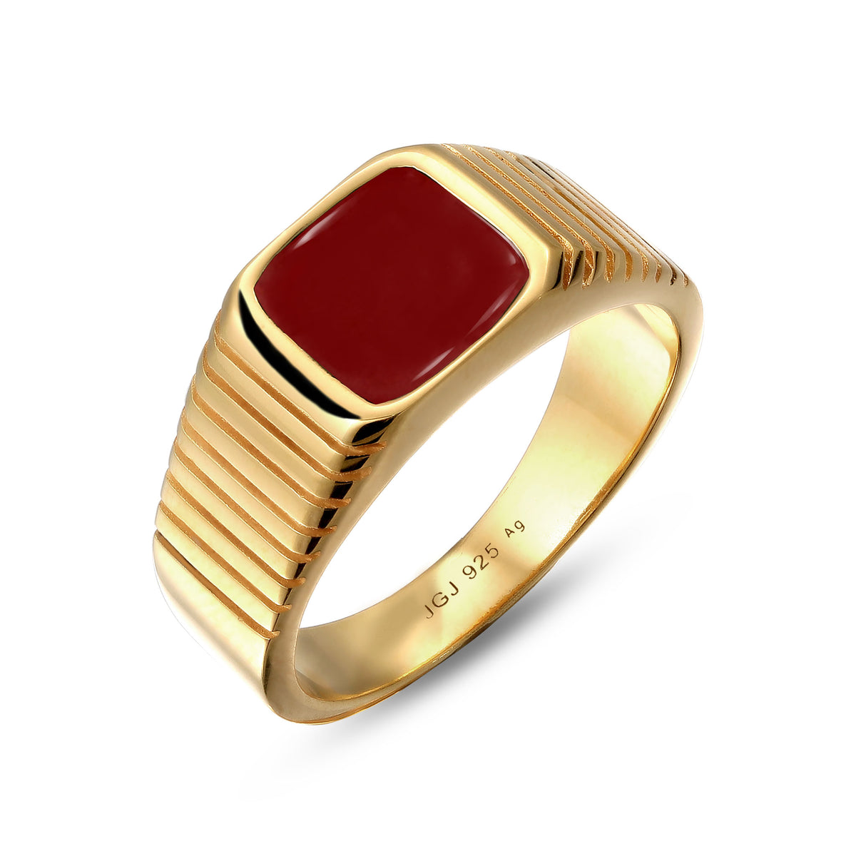 Gold - KUZZOI | Siegelring | Emaille Rot | 925 Sterling Silber vergoldet