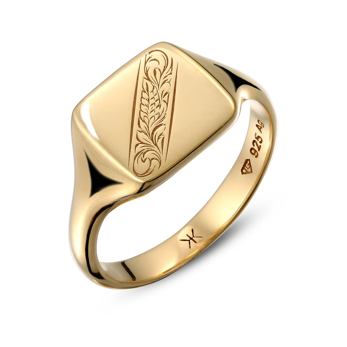 Gold - KUZZOI | Siegelring Floral Ornament | 925 Sterling Silber vergoldet