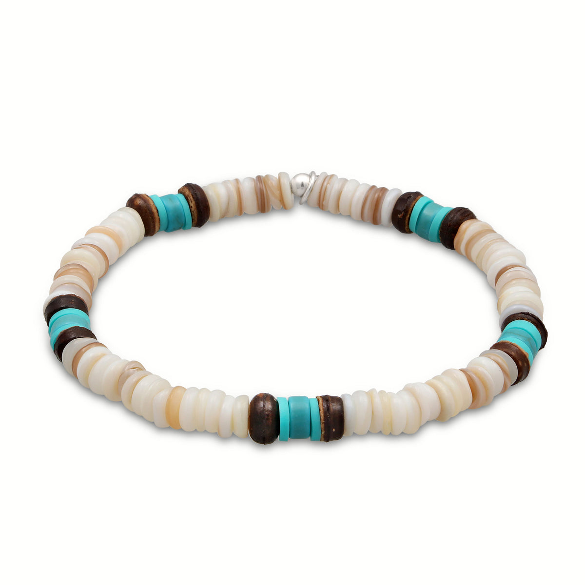 Silber - KUZZOI | Bead-Armband | Howlite (Türkis), Muschel (Natur), Coconut (Braun) | 925 Sterling Silber
