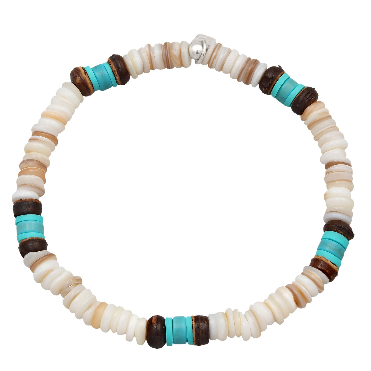 Silber - KUZZOI | Bead-Armband | Howlite (Türkis), Muschel (Natur), Coconut (Braun) | 925 Sterling Silber