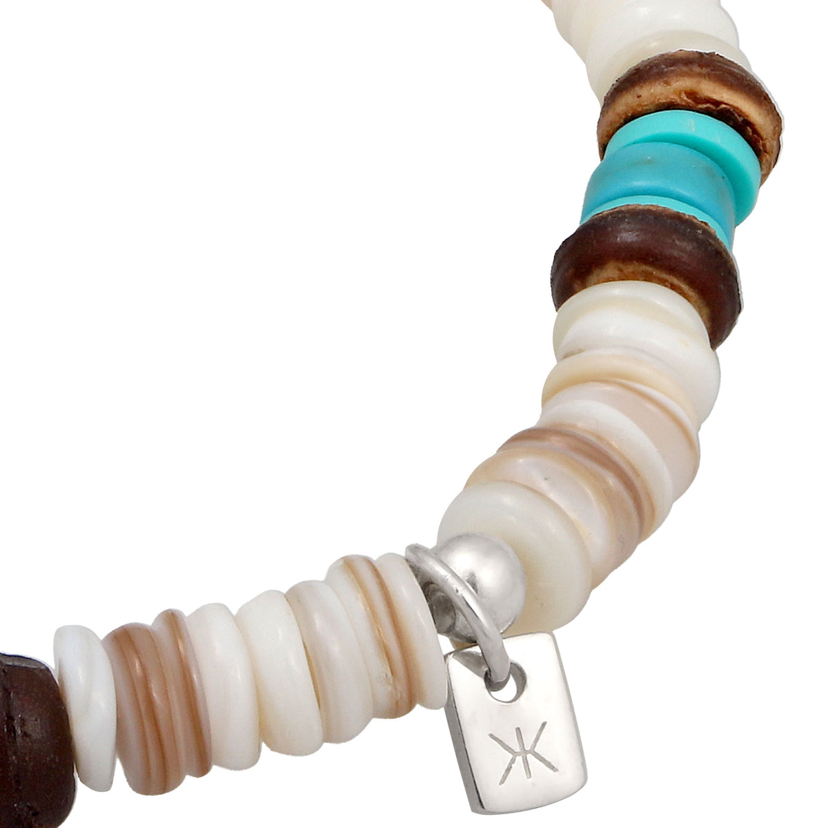 Silber - KUZZOI | Bead-Armband | Howlite (Türkis), Muschel (Natur), Coconut (Braun) | 925 Sterling Silber