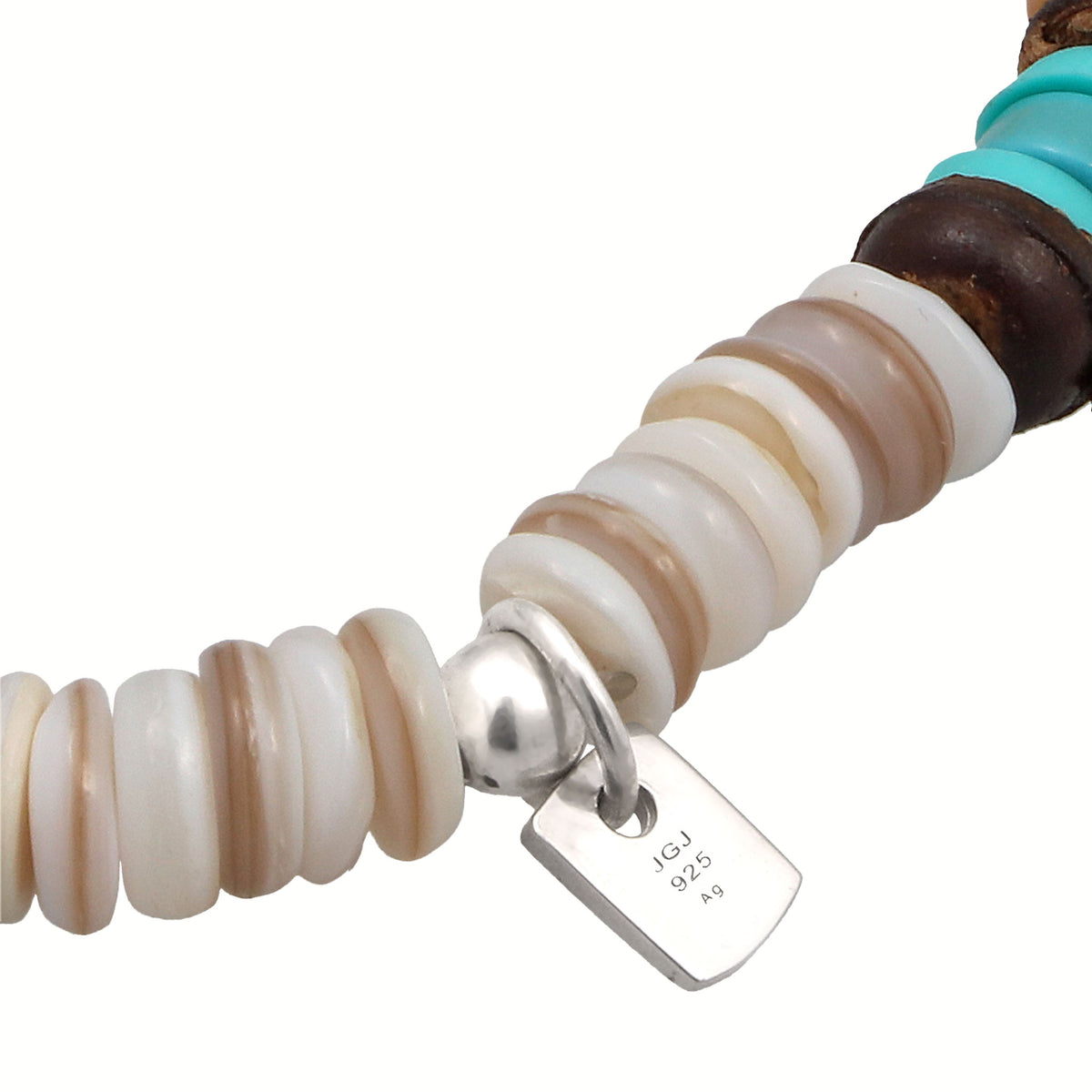 Silber - KUZZOI | Bead-Armband | Howlite (Türkis), Muschel (Natur), Coconut (Braun) | 925 Sterling Silber