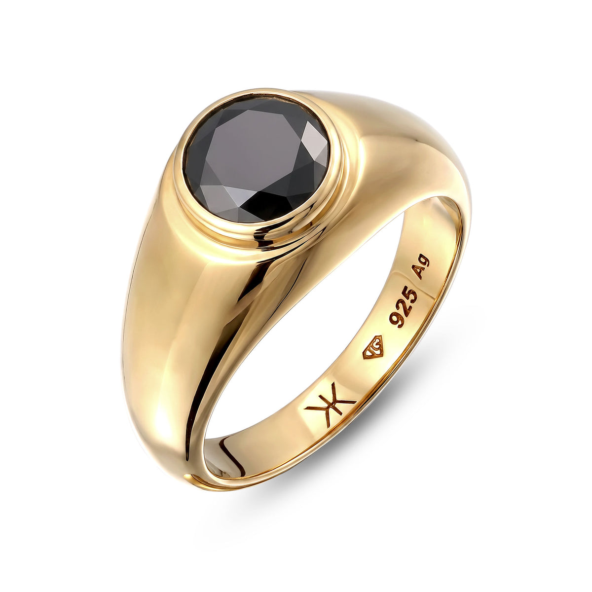 Gold - KUZZOI | Ring Siegelring | Zirkonia Schwarz | 925 Sterling Silber vergoldet