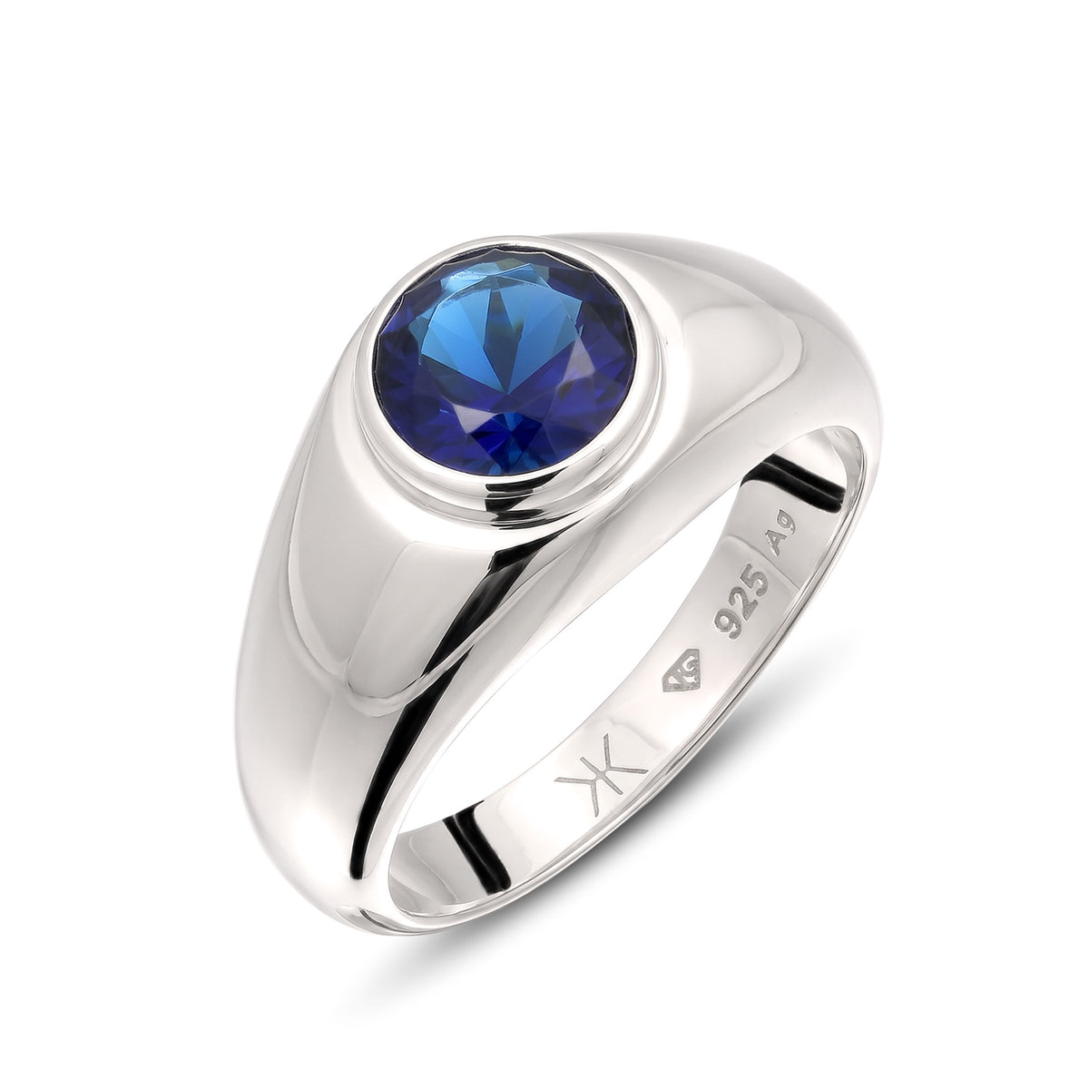 Silber - KUZZOI | Herren Siegelring | Synthetischer Saphir (Blau) | 925 Sterling Silber