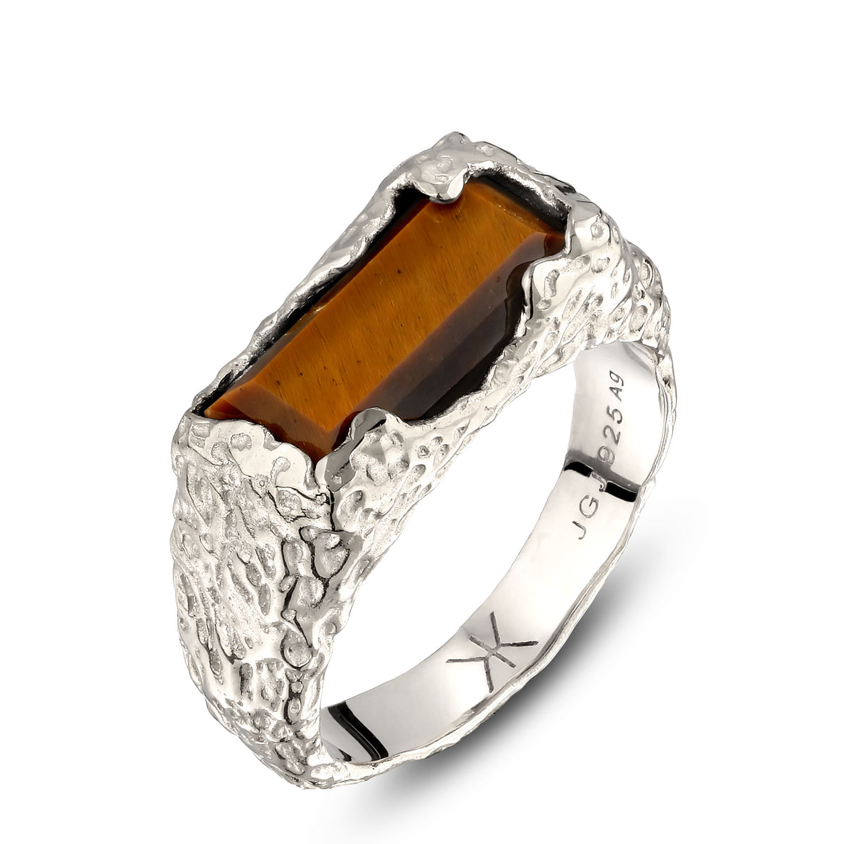 Silber - KUZZOI | Siegelring Rechteck | Tigerauge Organic | 925 Sterling Silber