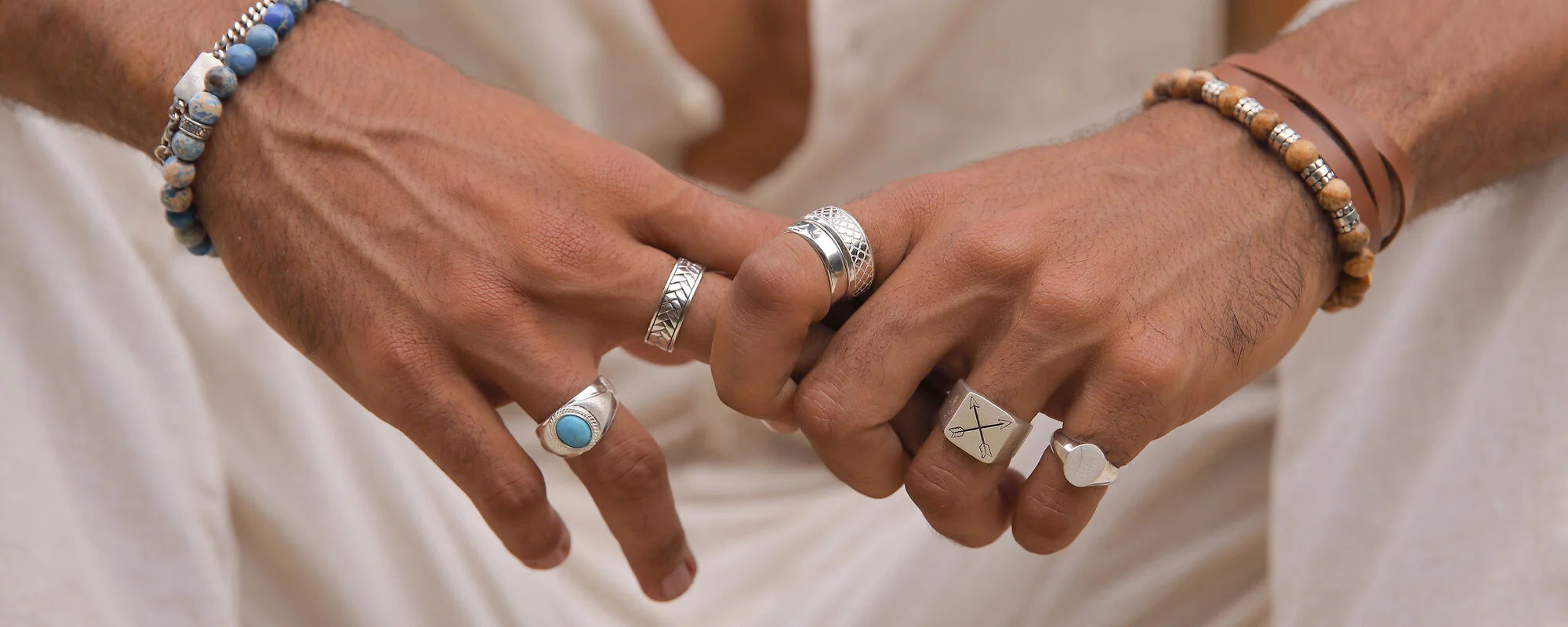 Herren Ringe mit Stein und Perlen Armbänder in Silber